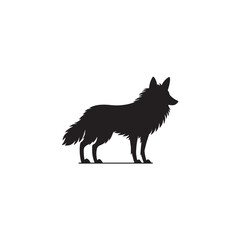Obraz premium Silhouette of a standing wild dog or wolf with a bushy tail isolated on white background