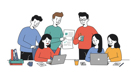 Team of Colleagues Collaborating on a Project Together.