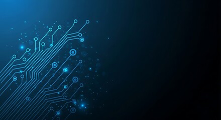 A blue circuit board pattern symbolizes modern technology