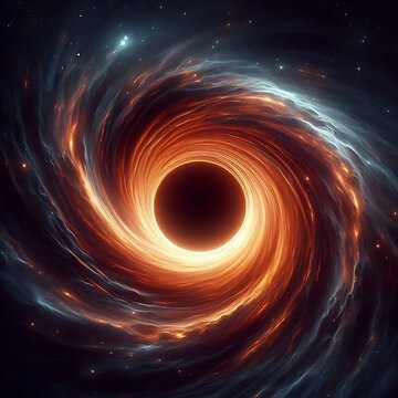 Fototapeta Abstract black space background with a swirling blue light vortex and glowing fractal stars