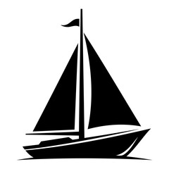 Silhouette Vector Illustration of a sailboat with a tall mast and triangular sail in black against a transparent background