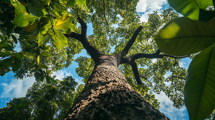  The scene of a leafy tree in mid-growth, standing tall in a botanical garden 