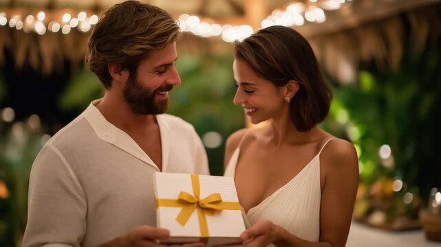 A Brazilian couple delights guests with traditional Bem Casado treats at their tropical-themed reception.