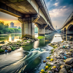 polluted river turning clean as it passes under b