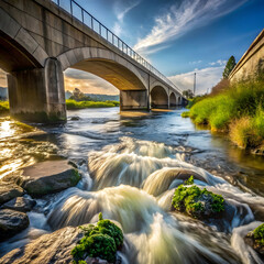 polluted river turning clean as it passes under b
