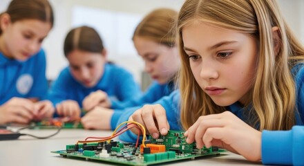 Young students learn electronics and engineering principles