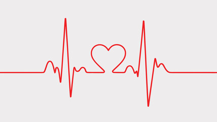 Heart-Shaped ECG Line — Red Electrocardiogram Pulse Forming a Heart Symbol on Gray Background Representing Medical Care and Love