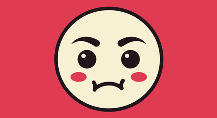 Cartoon Face with Angry Expression on Red Background.