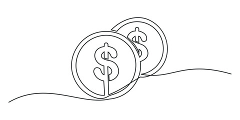 one line art concept of stack of dollar coins. symbol of business and wealth. Hand drawn Editable stroke vector illustration.