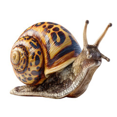 Close-up of a snail with speckled shell