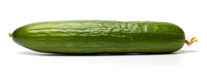 Photo of green ripe natural organic cucumber isolated on white background