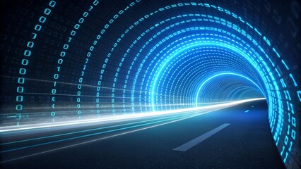 Data tunnel with binary code, a futuristic digital highway concept, Hacker binary code, zero binary code