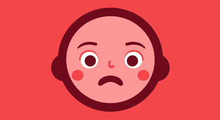 Fototapeta premium Cartoon Face with Sad Expression and Blush.
