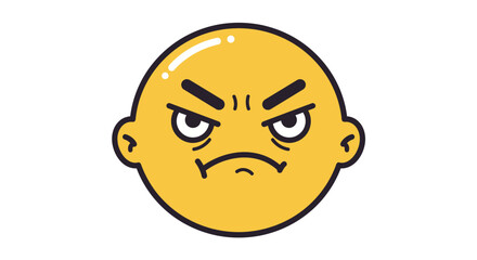 Fototapeta premium Cartoon Angry Face with Dark Outline and Yellow Color.