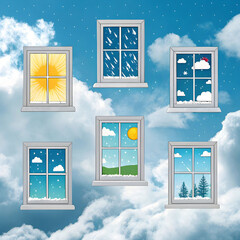 sky full of floating windows with different weath