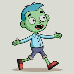 Fototapeta premium Whimsical Cartoon Zombie Boy Character Design A Grayscale and CMYK Illustration of a Funny Walking Zombie with Classic Fonts for Creative Projects