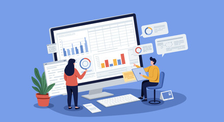 Business Team Analyzing Data on Computer Screen.