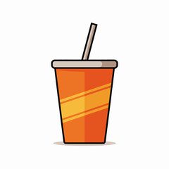 Orange soda cup with straw isolated on white background