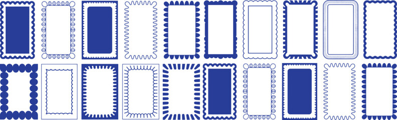 Blue decorative rectangular frames with varied patterned borders vector