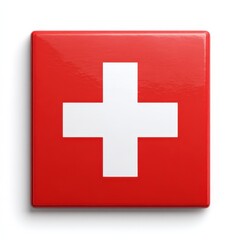 Obraz premium Red Square First Aid Kit Box with White Cross Symbol Medical Emergency Healthcare Icon