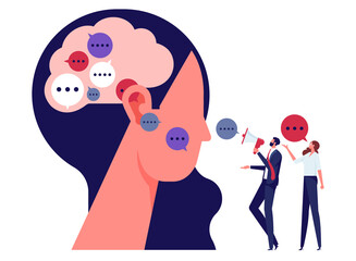 Conceptual Illustration of Effective Listening Skills, listen and accept all opinion, suggestion or customer feedback, trying hard to listen to all colleagues advice