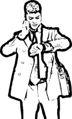 Serious businessman checking time