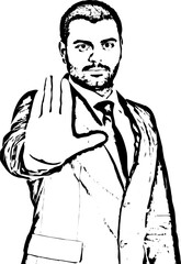 Serious business man showing stop hand
