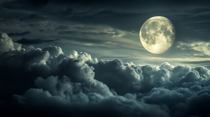  The sight of the full moon peeping from behind the clouds 