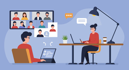 People Working Remotely on Video Conference Call.