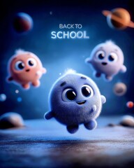 Back to School with Cute Floating Creatures in Cosmic Space