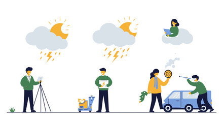 Weather Forecasting and Science Illustration with People.