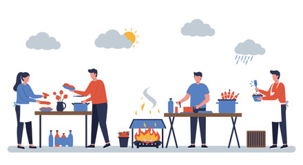 People Preparing Food for a Barbecue Outdoors.