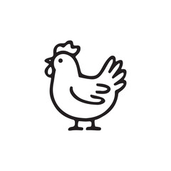 Simple black and white outline drawing of a cute cartoon chicken