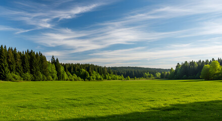 Obraz premium Scenic Meadow Landscape with Forest and Blue Sky high quality
