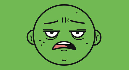 Green Cartoon Face with Disappointed Expression.