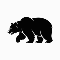 Obraz premium Black silhouette of a grizzly bear walking isolated on white background