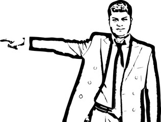 Serious business man pointing