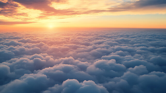 A view from a plane flying above a thick layer of clouds