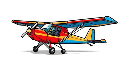 Vibrant Cartoon Light Aircraft Illustration with Propeller and Landing Gear
