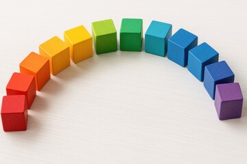 Creative Teamwork Symbolized by Vibrant Gradient Cubes on White Surface Minimalistic Design Educational Environment
