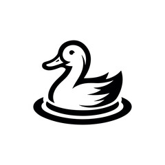 Obraz premium Simple black and white illustration of a duck floating on water