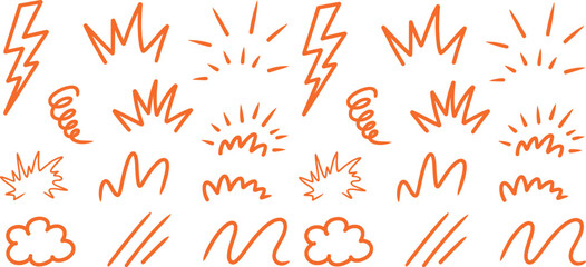 Orange doodle elements collection with lightning bolts and bursts vector © vector Art