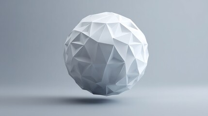 Abstract White Low Poly Sphere 3D Render.