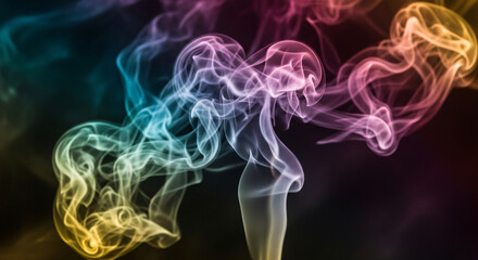 Fototapeta premium Colorful Smoke Plumes Ethereal Waves of Teal Pink and Yellow.