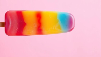 Vibrant multicolored popsicle against a soft pink backdrop ,   sun,  delicious