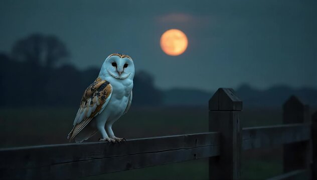 Barn owl smiling in moonlight
