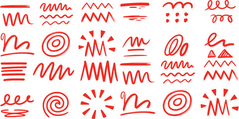 Red abstract brush strokes and shapes collection vector
