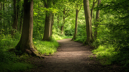 Obraz premium A striking representation of the mid-life of trees as seen on a forest trail 