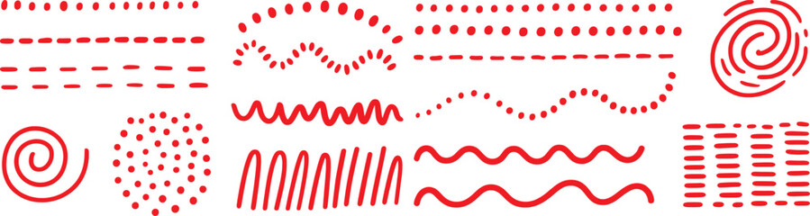 Red abstract doodle shapes and lines vector