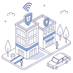 Futuristic smart city isometric illustration isolated on white background